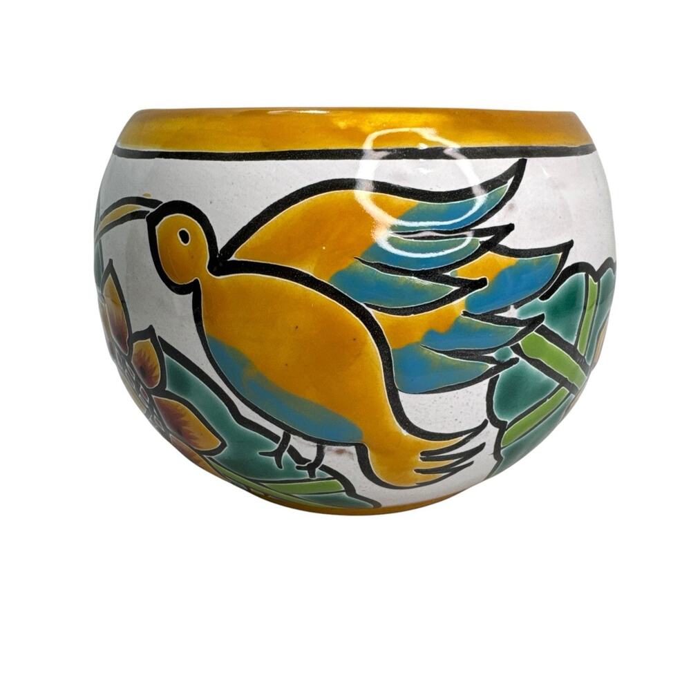 Mexican Ceramic Hummingbird Flower Pot Planter Pottery Handmade Medium